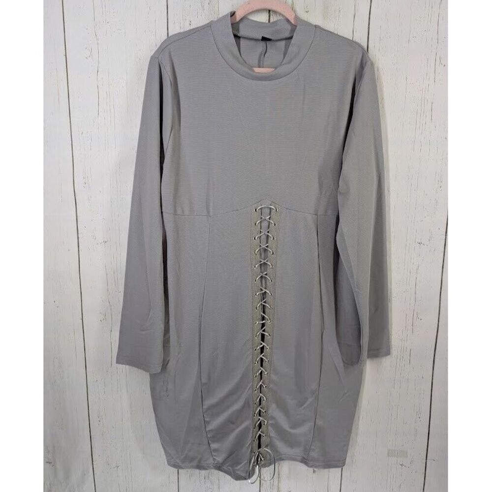 Shein Curve Size 3XL Womens Gray Hook And Eye Front Ribbed Bodycon Dress